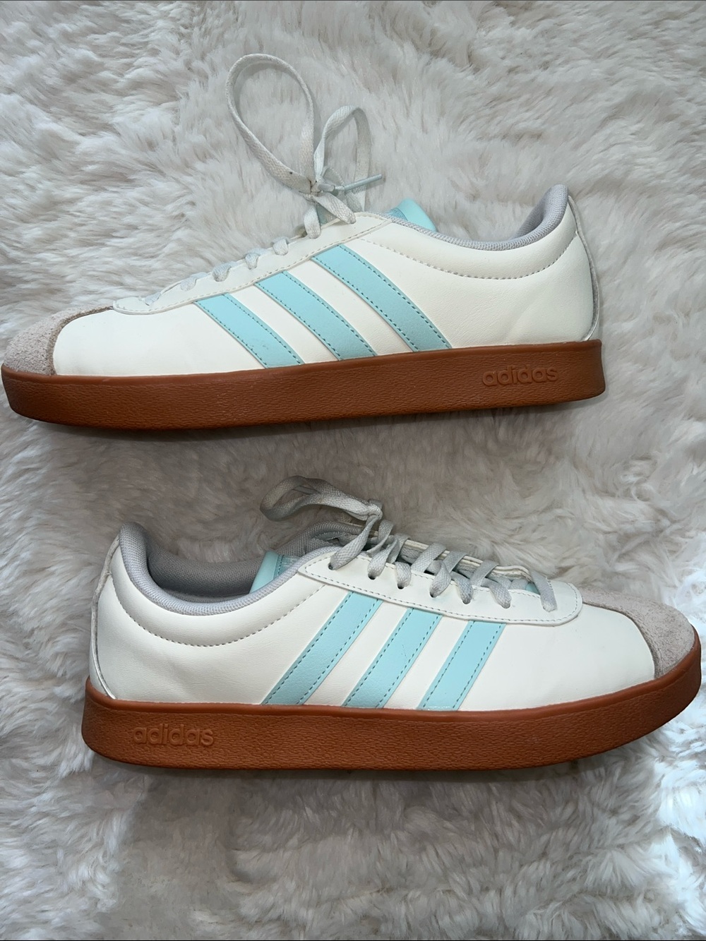 Adidas VL Court Base in Core White, Halo Mint, and Halo Ivory colorway